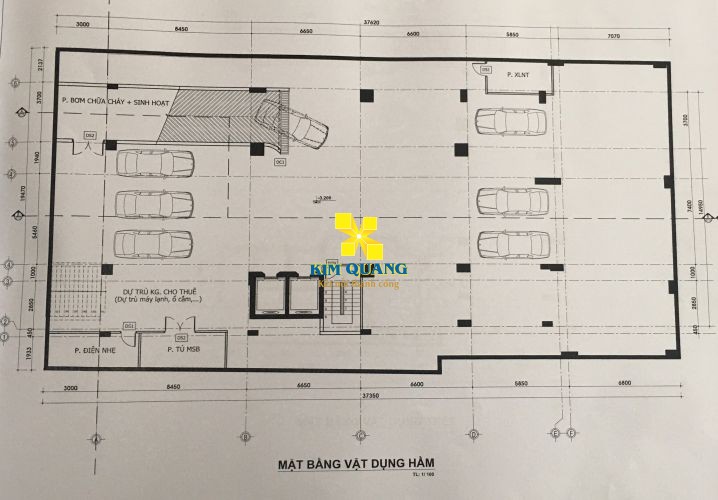 Layout tầng hầm của tòa nhà cho thuê đường Điện Biên Phủ 